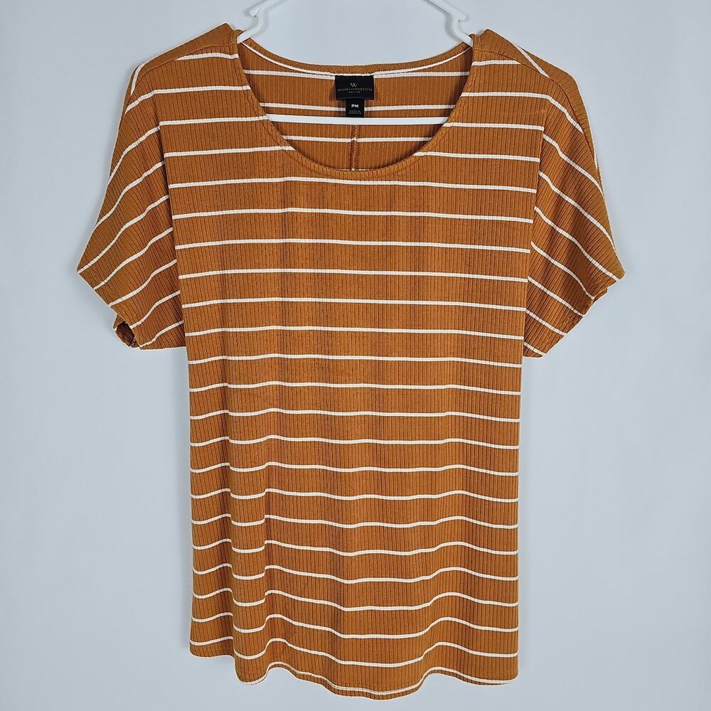 Worthington Womens Petite Striped Ribbed Knit Tie Waist Top,Casual/Work,Size: PM